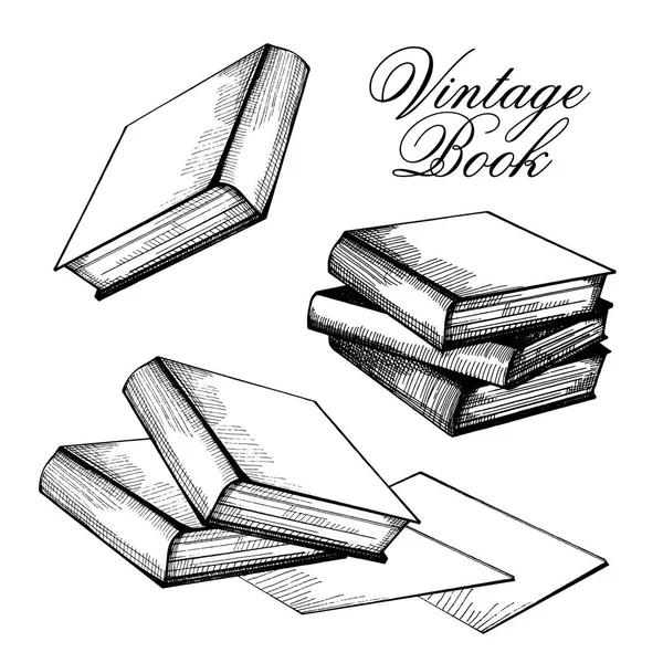 Bücher Stapeln Handzeichnung Vintage Stil Schwarz Und Weiß Linie Stilstift — Stockvektor