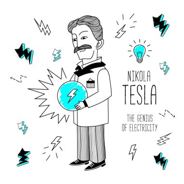 Nikola Tesla. Vektör çizim. 