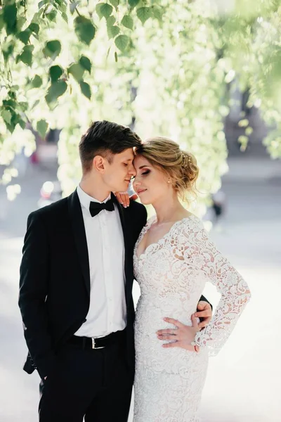 Casal Noiva Bonito Passar Tempo Juntos Após Cerimônia Casamento — Fotografia de Stock