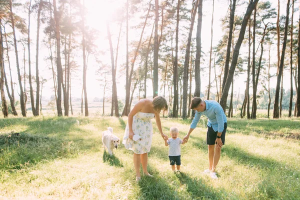 Una Linda Familia Mamá Papá Hijo Pasan Tiempo Divertido Aire — Foto de Stock