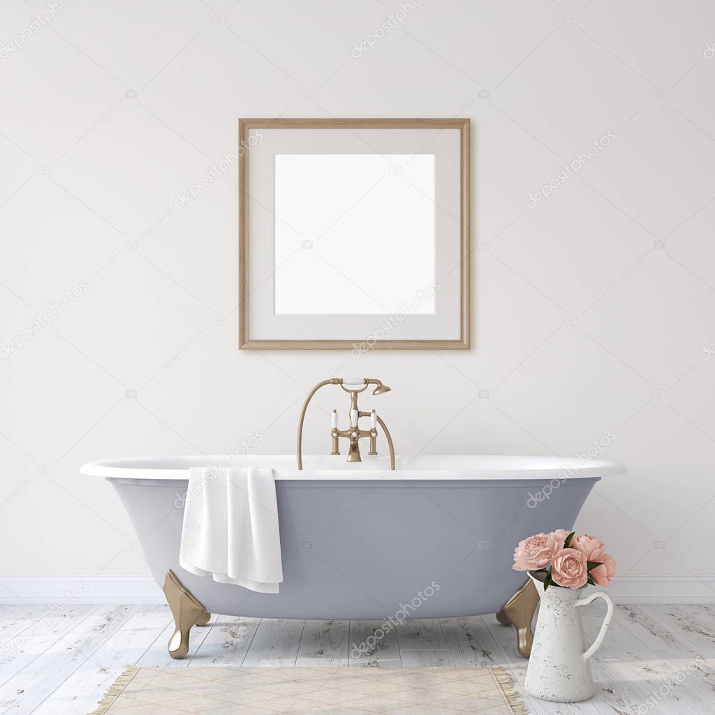 Romance bathroom. Interior and frame mock-up. 3d render.