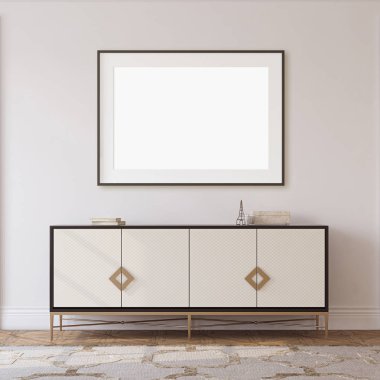 İç ve çerçeve mockup. Neoklasik tarzda koridor. 3D render.