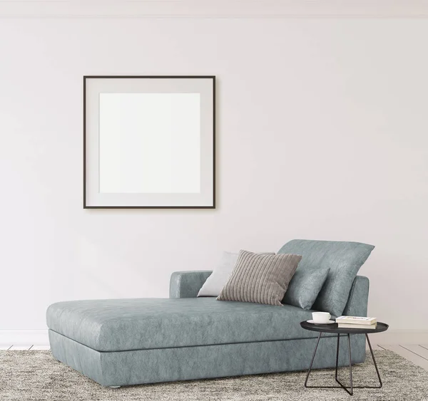 Interior Frame Mockup Sofá Moderno Perto Parede Branca Vazia Renderização — Fotografia de Stock