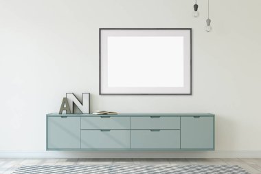 Modern koridor iç. Çerçeve mock-up. Siyah çerçeve beyaz duvardaki. 3D render.