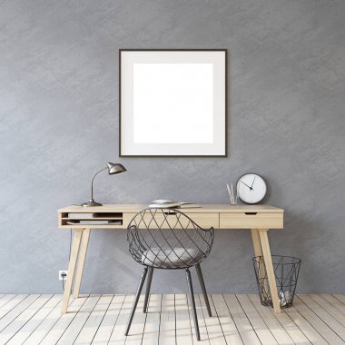 Ev ofisinin içi. Çerçeve maket. 3d render.