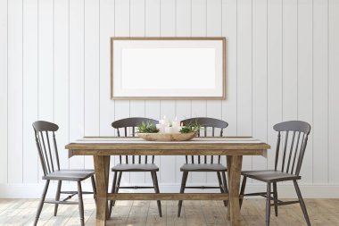 Modern çiftlik evi yemek odası. 3d render.