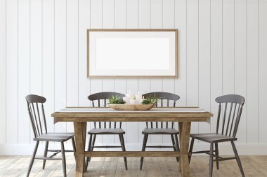 Modern farmhouse dining-room. 3d render. clipart
