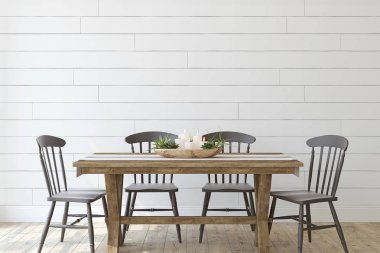Modern çiftlik evi yemek odası. 3d render.