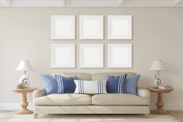 Interiér obývacího pokoje. 3D vykreslování. — Stock fotografie