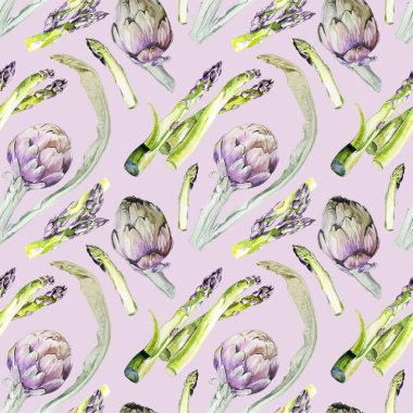 Sorunsuz suluboya kuşkonmaz ve enginar desen