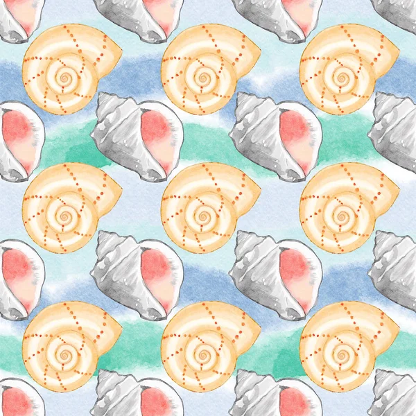 Seamless Watercolor Sea Shells Pattern