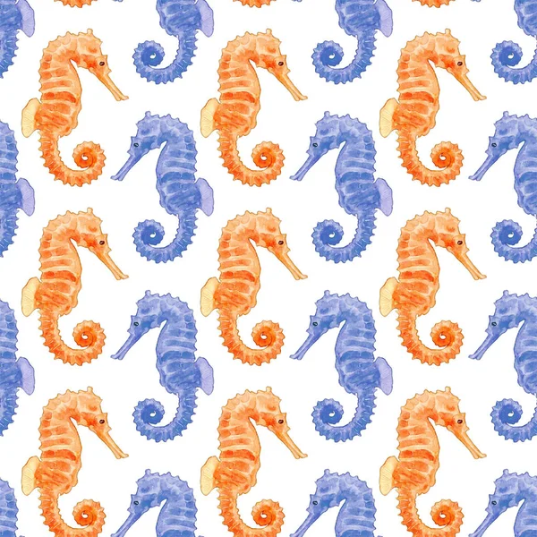 Acquerello Senza Soluzione Continuità Sea Horse Pattern — Foto Stock