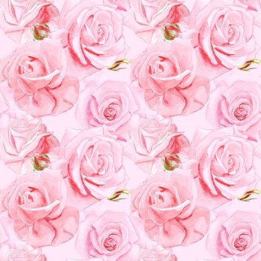 Sorunsuz suluboya pembe gül deseni