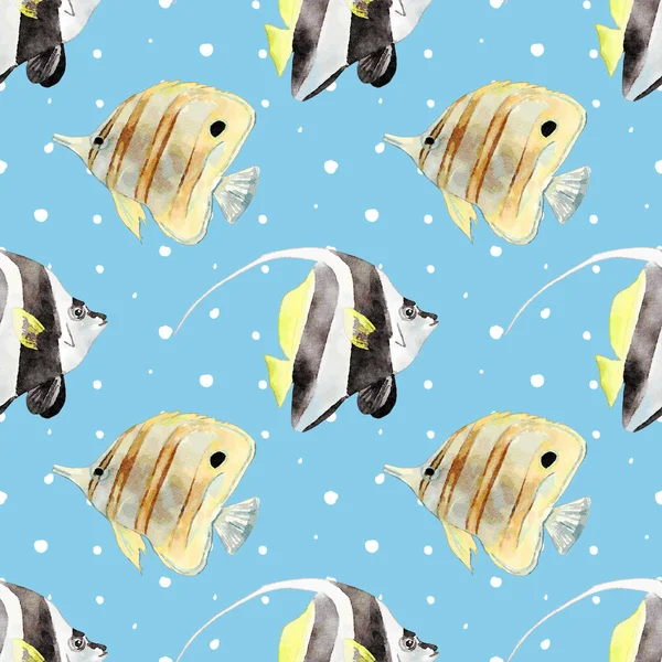 Acquerello Senza Soluzione Continuità Sea Fish Pattern — Foto Stock