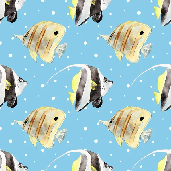 Seamless Watercolor Sea Fish Pattern