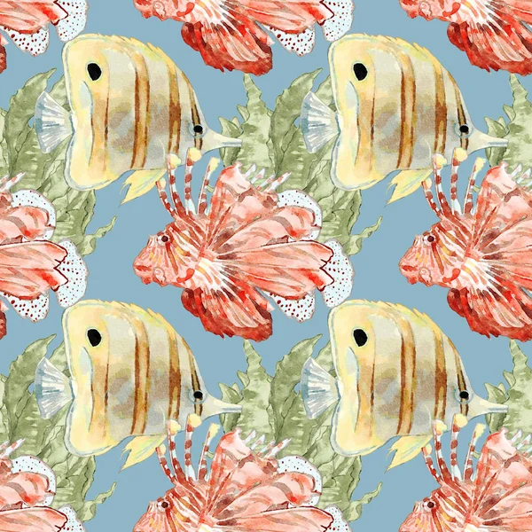 Seamless Watercolor Sea Fish Pattern — Stock Photo, Image