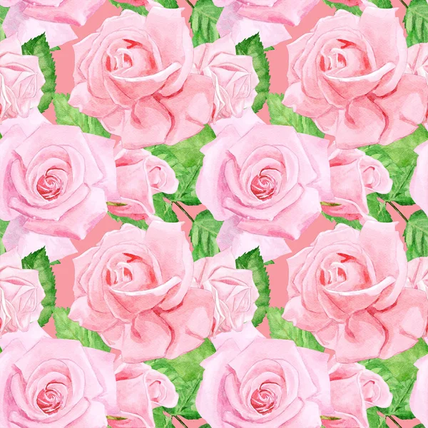 Безшовні Акварельні Рожеві Троянди Візерунок — стокове фото