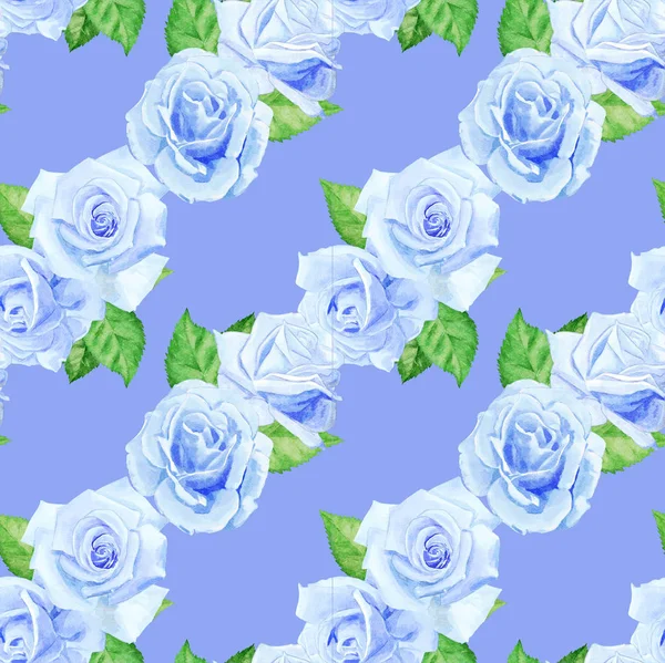 Padrão Rosas Sem Costura Aquarela Azul — Fotografia de Stock