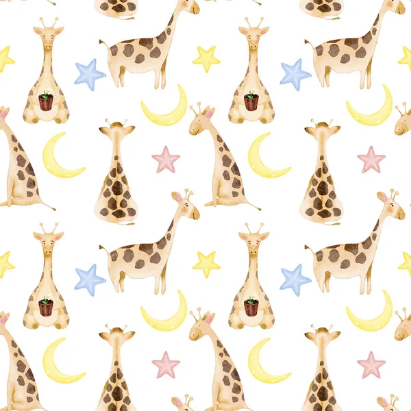 Padrão Girafa Sem Costura Aquarela Desenhos Animados — Fotografia de Stock