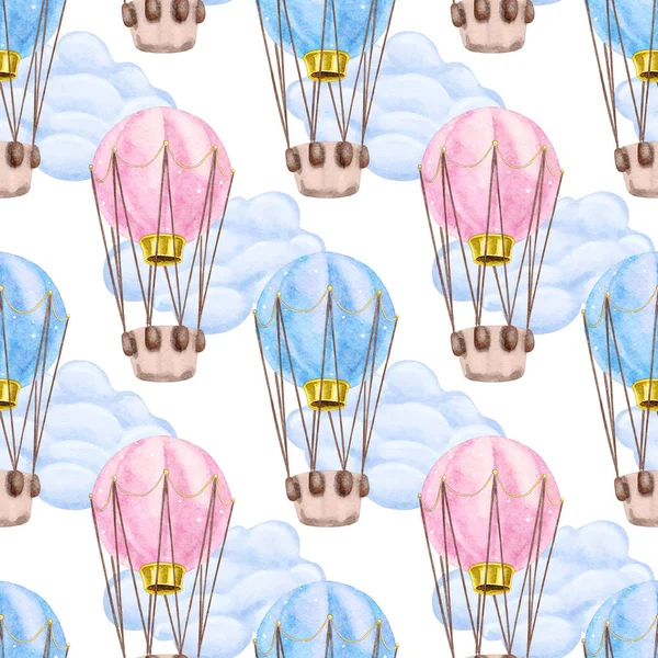 Nahtlose Aquarell Heißluftballon Muster — Stockfoto
