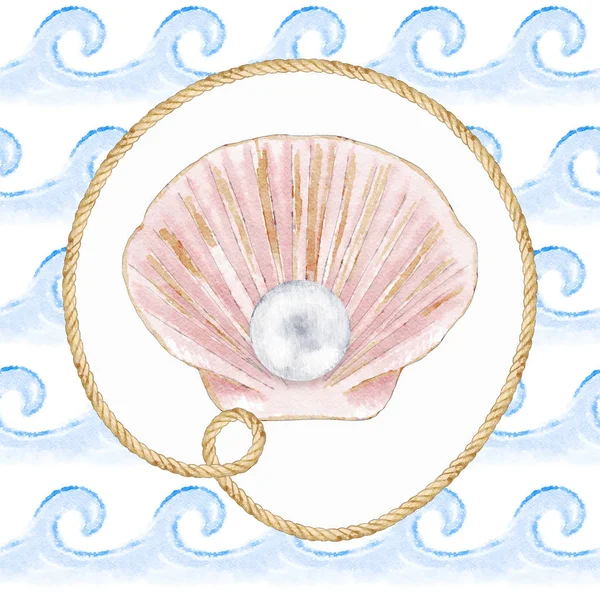 Akwarela Sea Shell Ilustracja — Zdjęcie stockowe