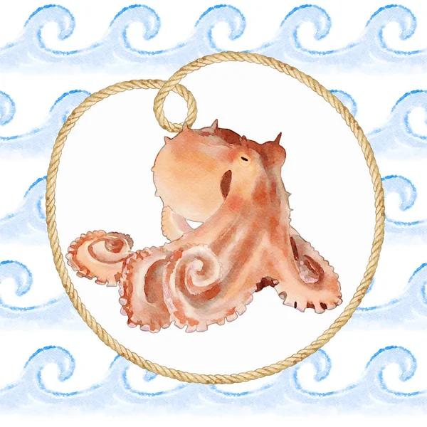 Acuarela Octopus Card Ilustración —  Fotos de Stock
