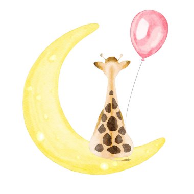 Zürafa ve gökyüzü illüstrasyonlar suluboya çocuklar