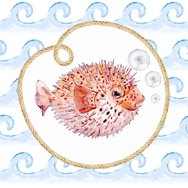 Akwareli Glob Ilustracja Ryby — Zdjęcie stockowe