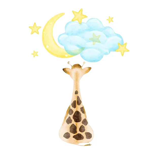 Watercolor Kids Giraffe Sky Illustrations — Stock Photo, Image