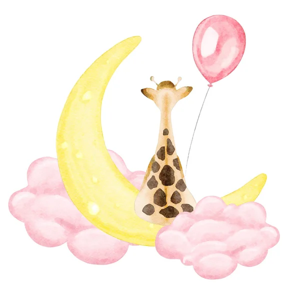 Aquarel Kids Giraffe Sky Illustraties — Stockfoto