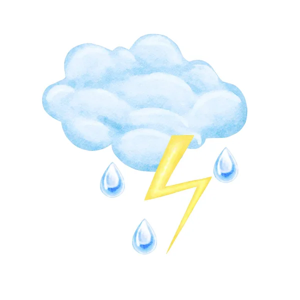 Watercolor Thunderstorm Symbol Ilustração — Fotografia de Stock