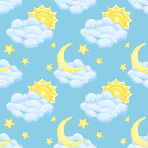 Seamless Watercolor Moon And Sun Pattern