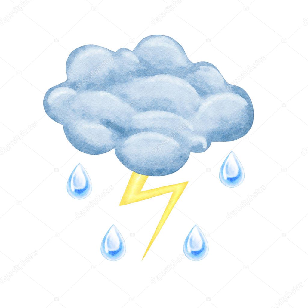 Watercolor Thunderstorm Symbol Illustration
