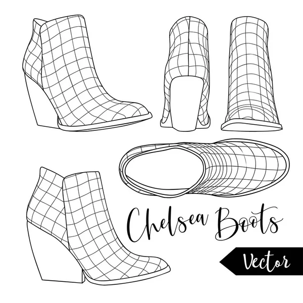 Vector Feminino Chelsea Botas Malha Set —  Vetores de Stock