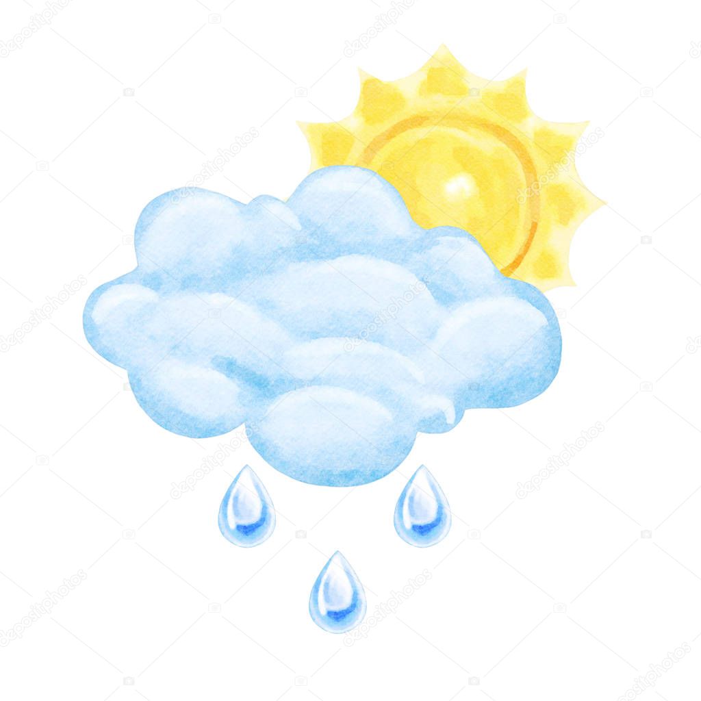 Wtercolor Sun And Rain Symbol Illustration