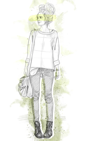 Fashion Girl Sketch Illustration