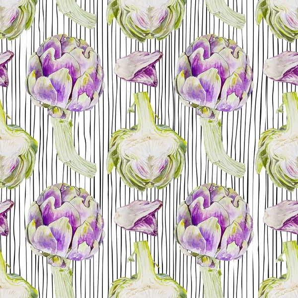紫のアーティ チョーク水彩シームレス パターン — ストック写真
