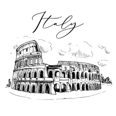 Colosseum Vektör Sketch Seyahat İtalya'da