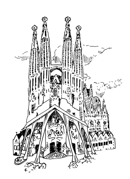 Vector Barcelona Cathedral Hand Drawn Sketch — Stock Vector