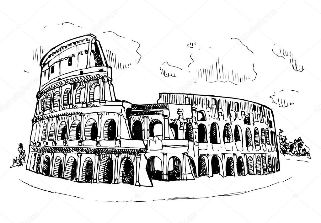 Colosseum Vector Sketch Travel In Italy