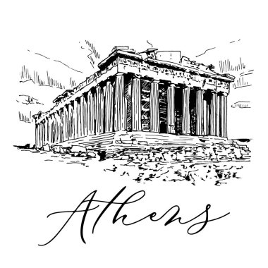 Parthenon In Athens Vektör Çizim Ilıtması