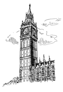 Big Ben Londra Vektör Sketch İllüstrasyon