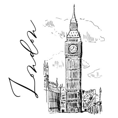 Big Ben Londra Vektör Sketch İllüstrasyon