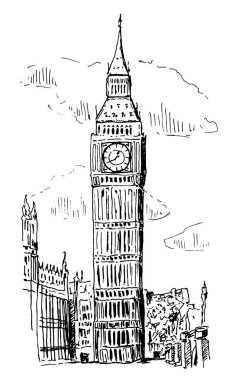 Big Ben Londra Vektör Sketch İllüstrasyon
