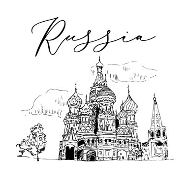 Moskova'da Saint Basil Kilisesi Vektör Sketch İllüstrasyon