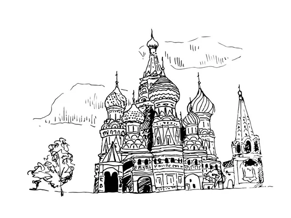 Iglesia de San Basilio en Moscú Vector Sketch Illustration — Archivo Imágenes Vectoriales