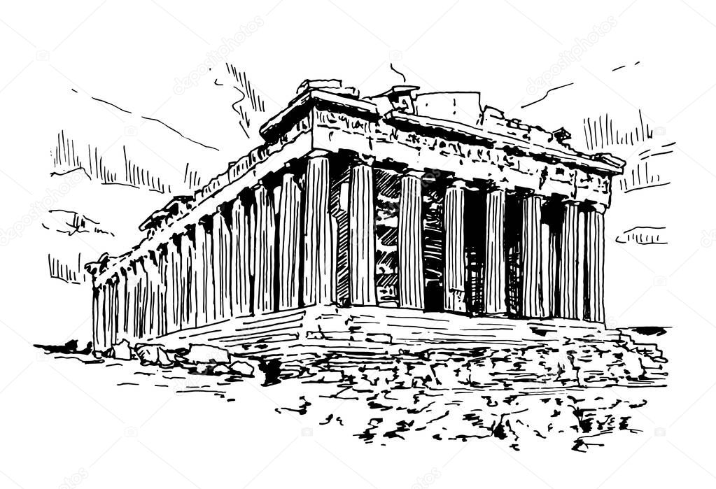 Parthenon In Athens Vector Sketch Illustration