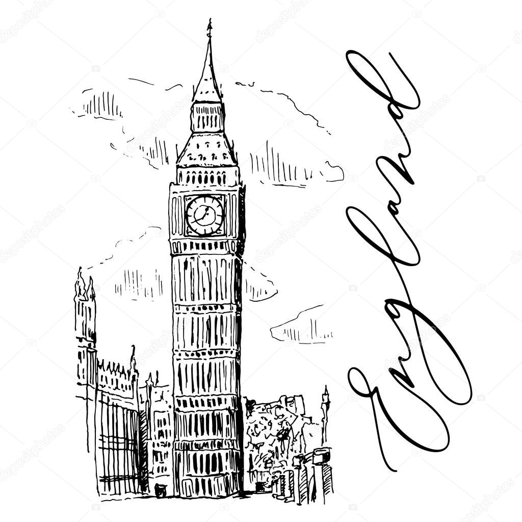 Big Ben In London Vector Sketch Illustration