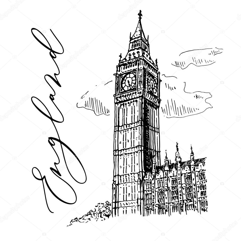 Big Ben In London Vector Sketch Illustration