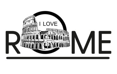 Colosseum Vektör Kroki İllüstrasyon ile Love Roma